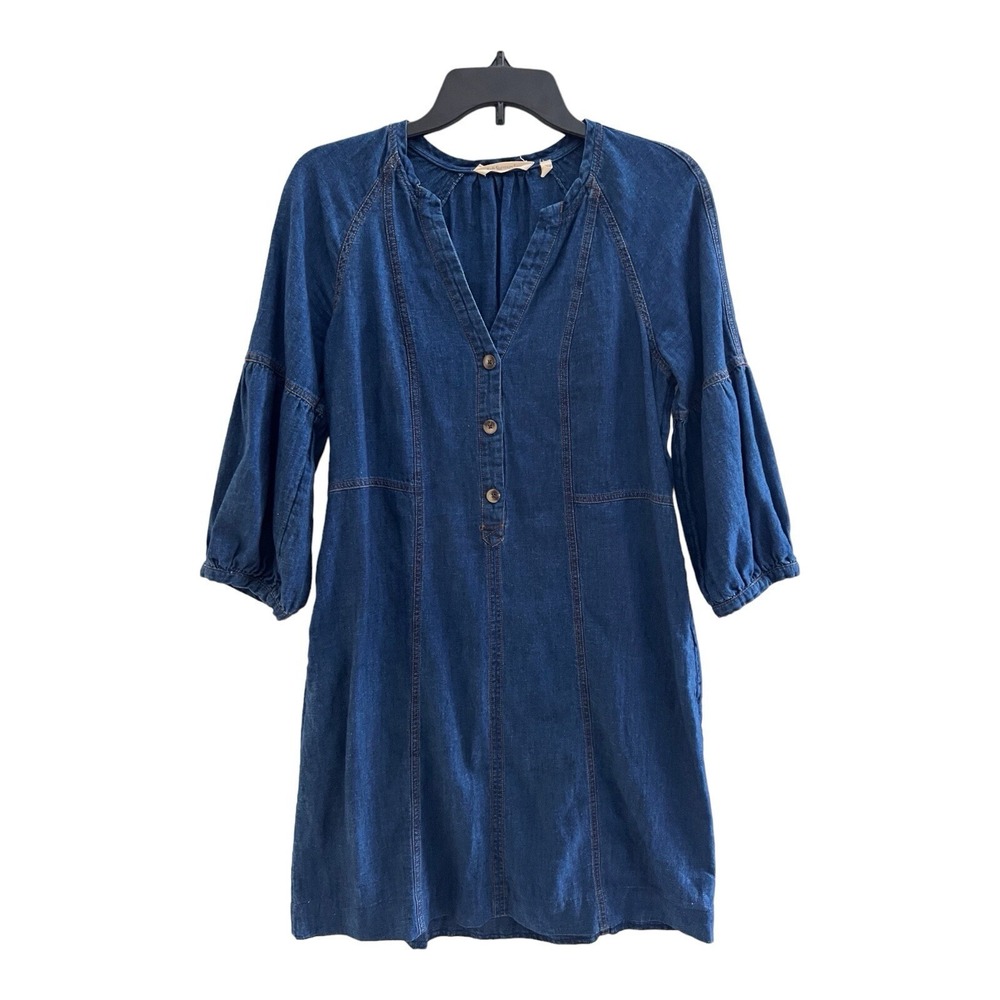 SOFT SURROUNDINGS Chambray Shirt Dress Women's XS Cotton Linen Denim